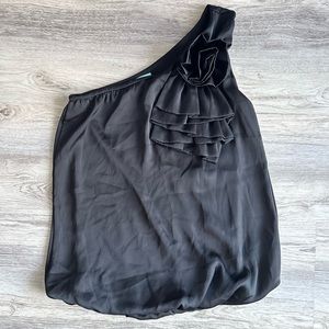 Black one shoulder top with ruffle